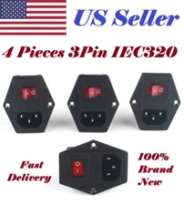 4pcs 3Pin IEC320 C14 Inlet Module Plug Fuse Switch Male Power Socket 10A 120V