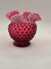 VINTAGE FENTON CRANBERRY OPALESCENT HOBNAIL ROSE BOWL VASE....PRETTY PIECE!!