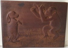 Vintage Handcrafted Wood Carving Of Monkey And Dog -No Monkeying 