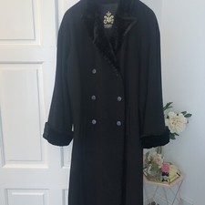Mansfield Women’s  Blacklong Wool Cashmere Vintage Coat Uk 14 Oversized