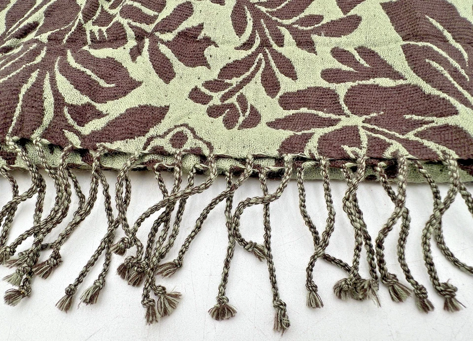 BUFANDA MUJER ACEITOSA LANA/VISCOSA MARRÓN Y VERDE FLORES 54" X 19,5" Foto 4 de 4