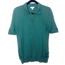 REISS MAXWELL MERINO WOOL SHORT SLEEVE HALF-ZIP POLO SHIRT OCEAN GREEN SZ S