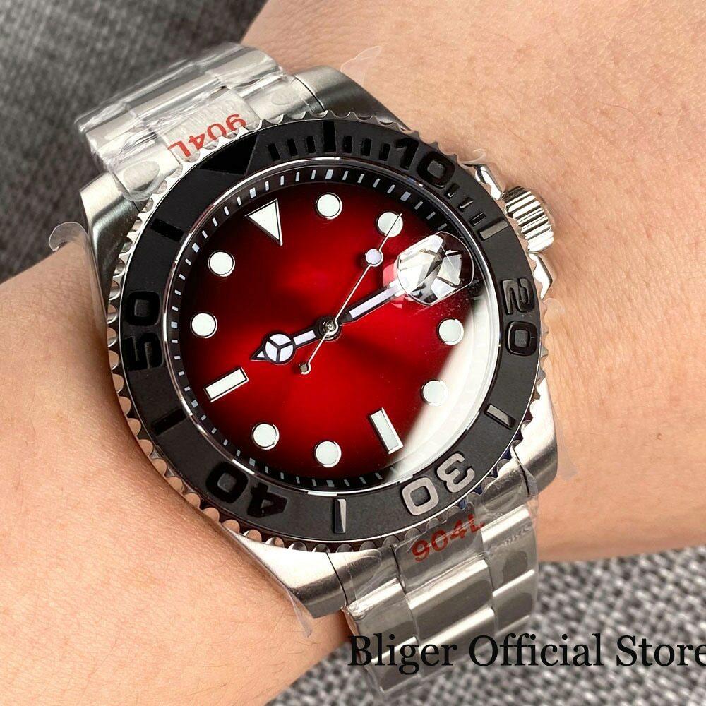 Diving NH35A Black Chapter Ring Automatic Mens Watch Red Dial 200M  Waterproof