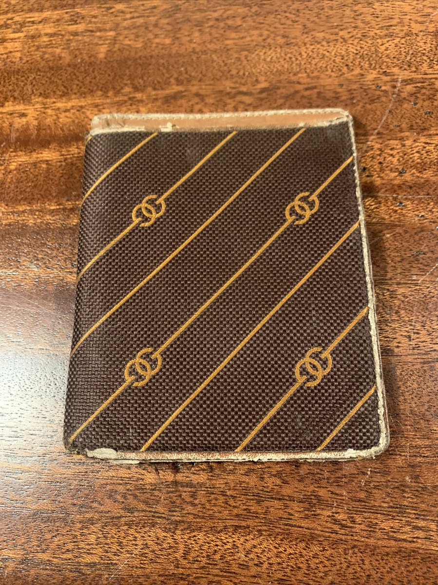 Gucci Vintage Brown Leather And Fabric 12 credit card slot wallet