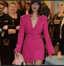 ZARA PINK FUCHSIA LONG SLEEVE DOUBLE BREASTED BLAZER COAT WITH BELT 2865/808 XS