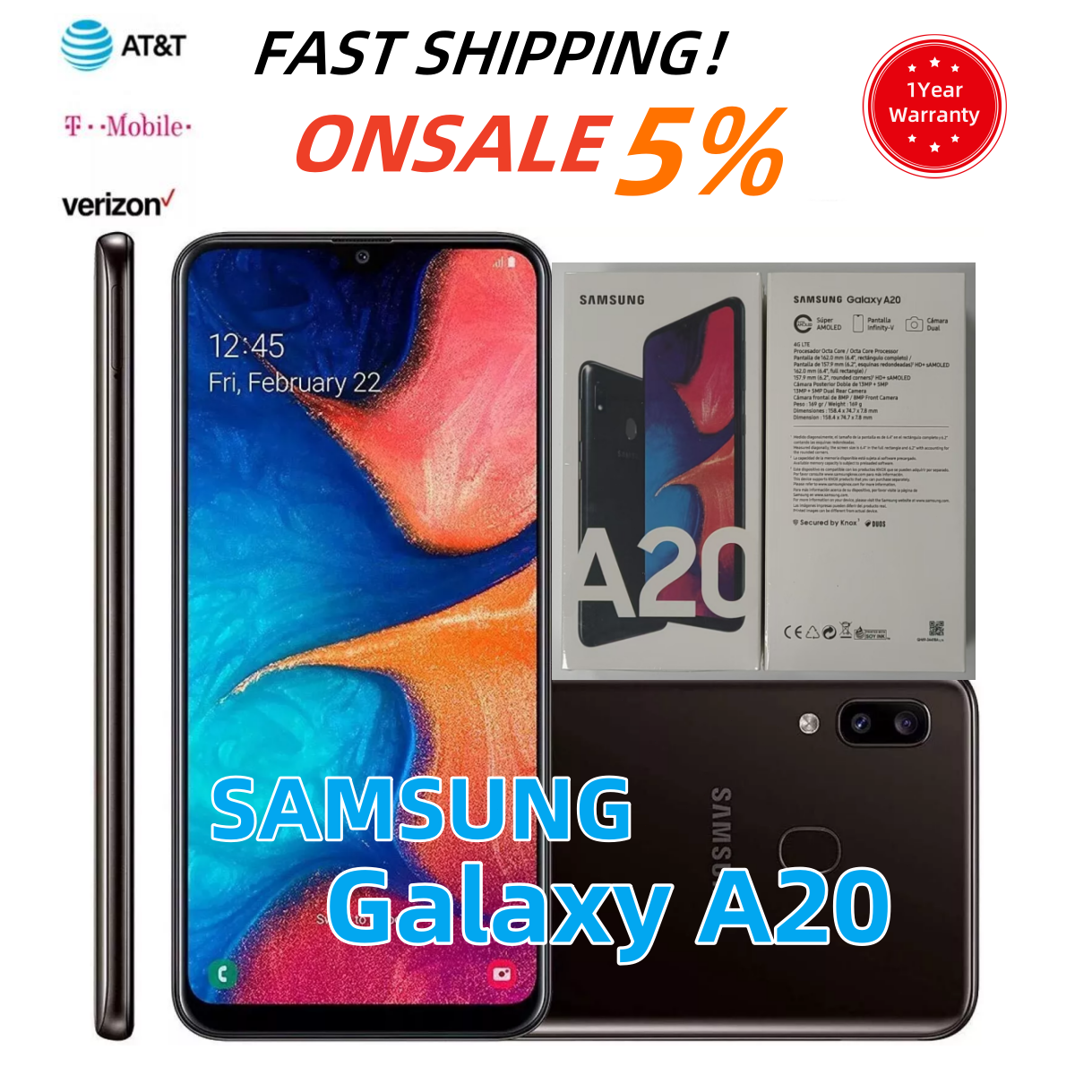 Brand New✨Samsung Galaxy A20✨SM-A205U 32GB+ 3GB Black 6.4