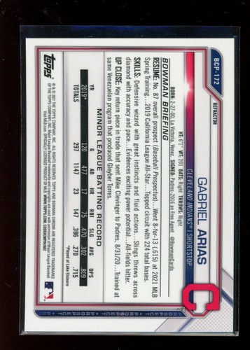 2021 Bowman Chrome #BCP-172 Gabriel Arias Prospects Refractor #/499 - Picture 2 of 2