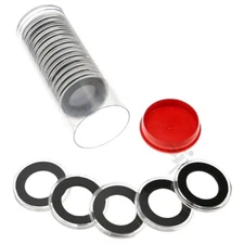 20 Air-Tite 26mm Black Ring Presidential Dollar Coin Holders & Red Capsule Tube