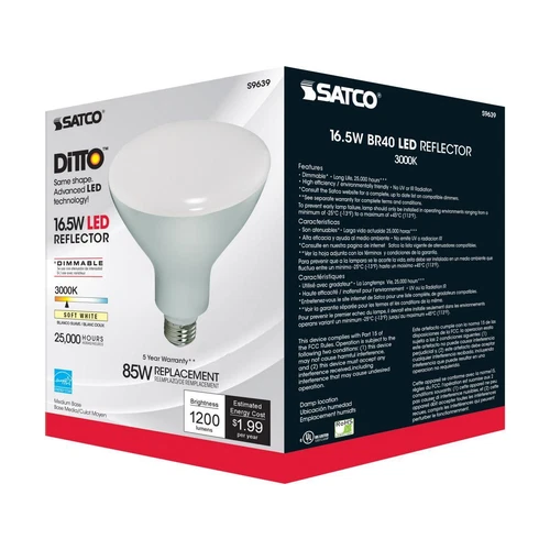 Satco S9639 16.5W =85W BR40 LED Very Wide Flood 103° Medium E26 3000K Warm White - Picture 5 of 10