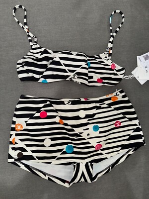 Chanel 24S Black White CC Logo Two Piece Bikini Swim Swimsuit