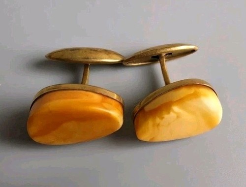 Old USSR gold plated Baltic Amber Cufflinks