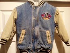 Vintage The Disney Store Mickey Mouse Kid's XS 4/5 Denim Varsity Bomber Jacket