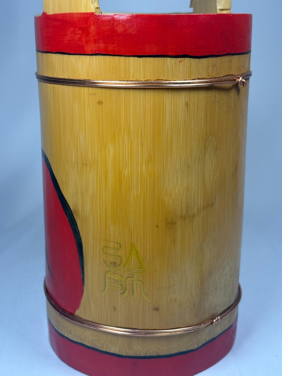Japanese Bamboo Daruma Bucket Vase 14.6"x5.9"x5.3" Decorative Japan k176