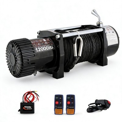 12000LBS Winch 12V Electric Winch Kit,Synthetic Rope Electric Winch for Jeep