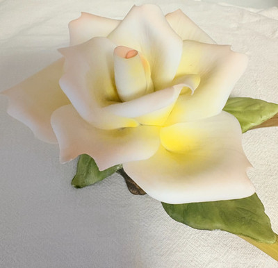 Vintage Napolean Porcelain Hand Painted Delicate Highlighted Rose Attached Stem