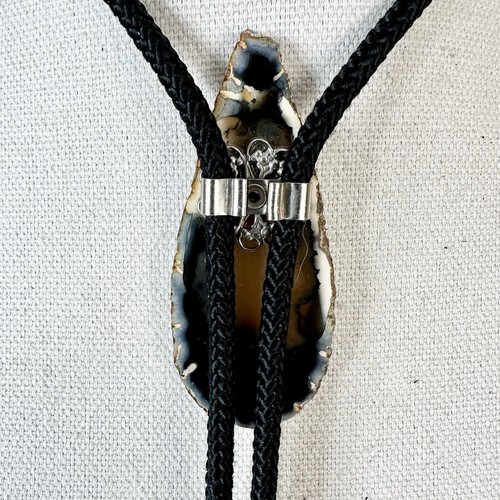 Stunning Vintage Natural Stone Agate Slab Western Bolo Tie  - Picture 13 of 14