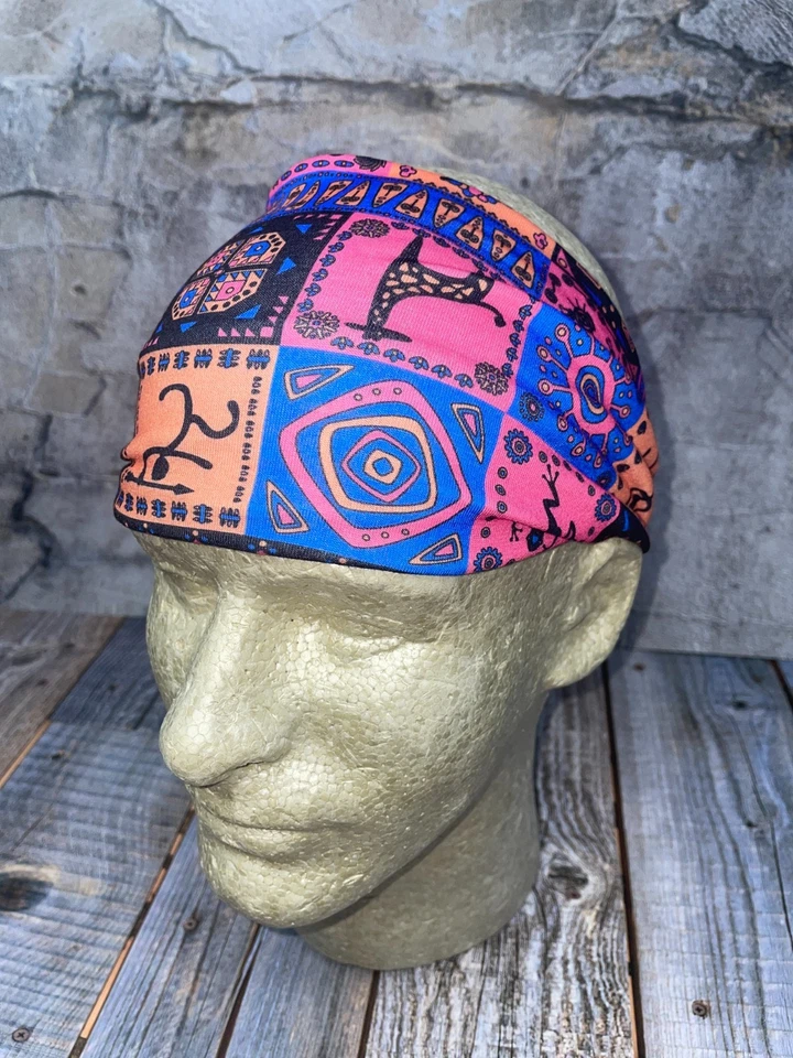 Guante de pelo elástico diadema pañuelo diadema estampado africano rosa azul motociclista Foto 2 de 4