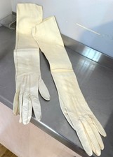 Vintage MId C Kid Leather Gloves 21" Pearl Buttons White szs 7 Aris Italy