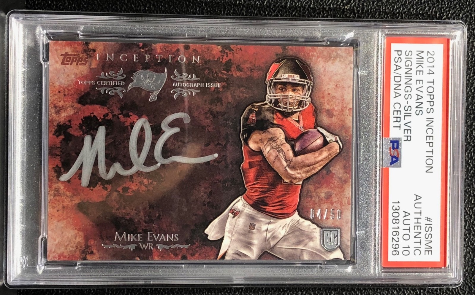 2014 TOPPS INCEPTION MIKE EVANS, #ISS-ME, ROOKIE, AUTO, SILVER SIGNING, SER#4/50