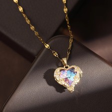 Zircon Love Heart Pendant Necklace For Women Stainless Steel