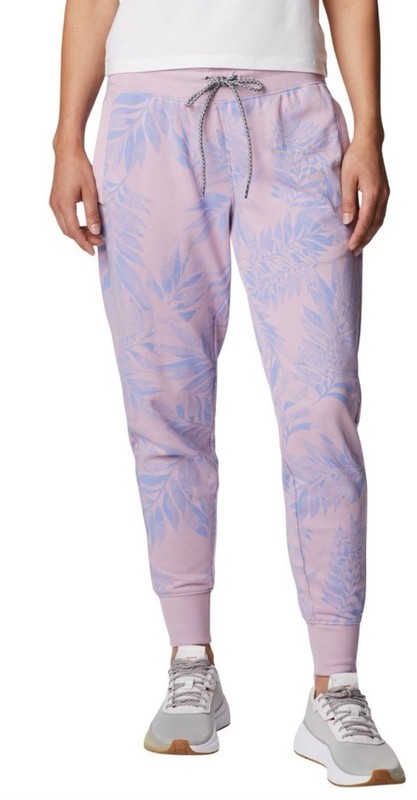 Columbia Slack Water French Terry Joggers Women’s Size Large Purple Palm Print