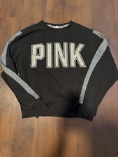 Victoria's Secret PINK black silver glitter crewneck sweatshirt large top hoodie