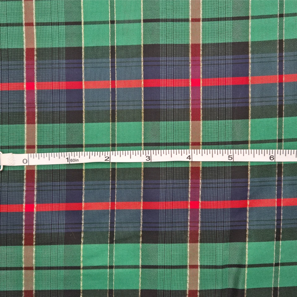 Vintage Christmas Fabric Tartan Plaid Metallic Poplin Navy Green Red BY THE YARD - Image 4 of 4