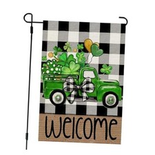St Patricks Day Shamrocks Truck Garden Flag 12x18 Inch Double 12"X18" Green