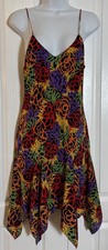 Vtg Papillon by Paula Corbone Nightgown Bold Print Handkerchief Hem USA Small
