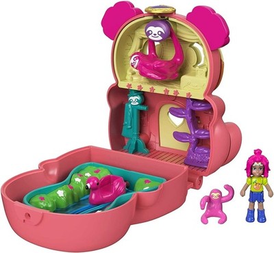 Polly Pocket Flip & Find Sloth Compact, Flip Feature Creates Dual Play Surfaces,