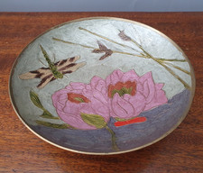 Schale Zierschale Standschale Emaille Messing Pfingstrosen schöne Handarbeit