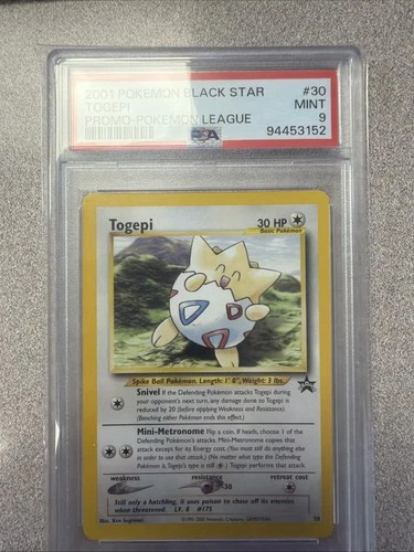 2001 Pokemon Black Star Togepi 30/53 Wotc Promo League PSA 9