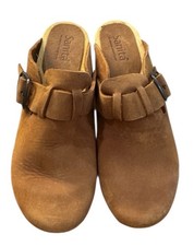 NEW SANITA WOMENS Chestnut LEATHER WOOD CLOGS SHOES SIZE 37 US 6 POLAND DANISH