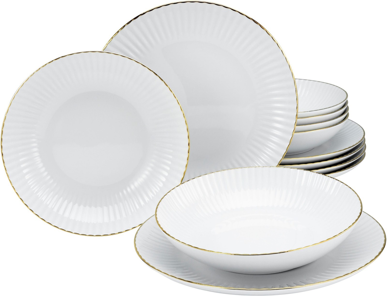 My Home Geschirr Set 12tlg. Tafel Service ELISETTA Porzellan weiß mit Goldrand