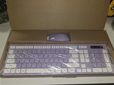 RECCAZR Purple White Standard Keyboard Mouse QWERTY English Bundle