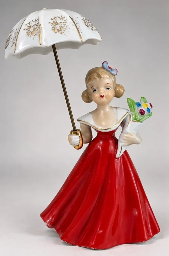   赤いドレスの女性像 陶器製置物 England 25+ Red Ceramic Collectible Sculptures & Figurines 1950-1959 Time