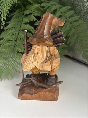Vintage Holz geschnitzt Lisovik alter Waldmann trägt Holz 70er Jahre Handarbeit Holz