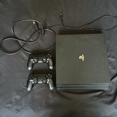 PS4 Pro Black Console With 2 Controllers And Cables, Tested & Working