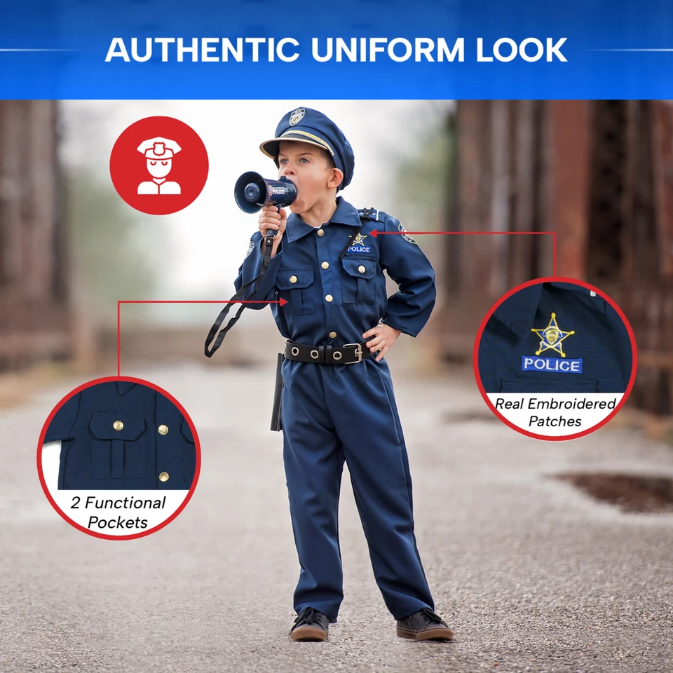 Dress Up America Police Costume For Boys - Cop Uniform Costume for Kids - Image 4 of 4