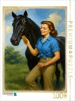 Puzzle Calvendo Femme Des AnnéEs 50 Avec Un Cheval Noir | 1000 PièCes, Format As