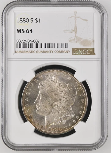 1880 S Morgan Silver Dollar NGC MS64  **Some Gold Rim Toning** # 13