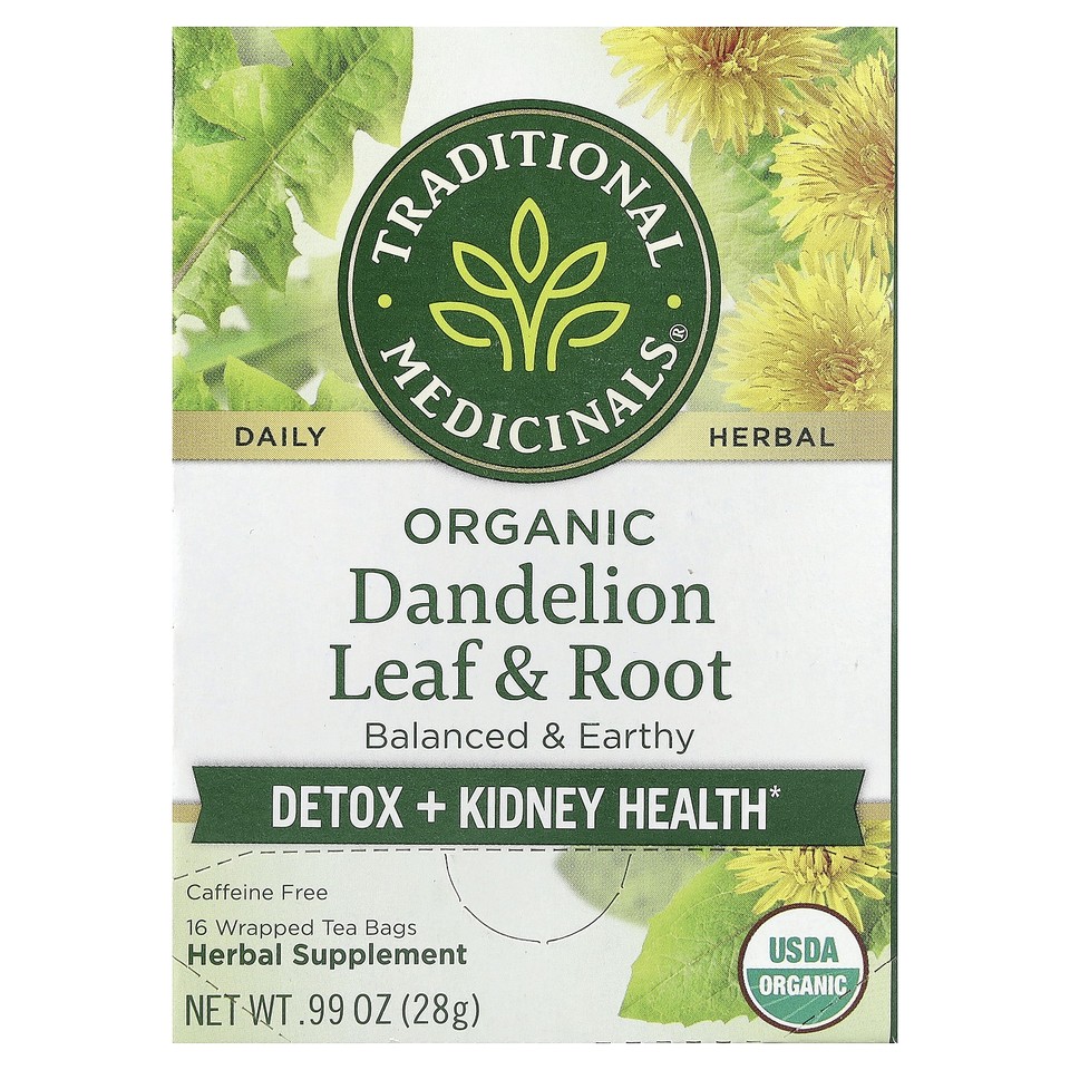 Organic Dandelion Leaf & Root Tea, Caffeine Free, 16 Wrapped Tea Bags, 0.99 oz