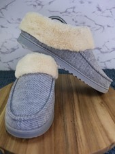 Dearfoams Slippers Low Light Grey Faux Fur Heather Cuff Ladies' Size XL US 11-12