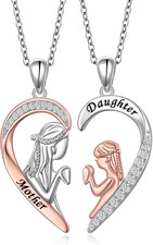 Mother Daughter Necklace Set 925 Sterling Silver 2 Pendants for Women New Mom Da