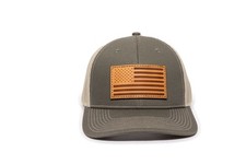 Outdoor Cap Olive American Flag Patch Trucker Hat High Crown Cotton Twill Cap