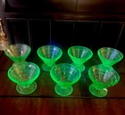 Lot Of 7 Vintage Anchor Hocking Uranium Block Optic Green Sherbet Cups  - EUC