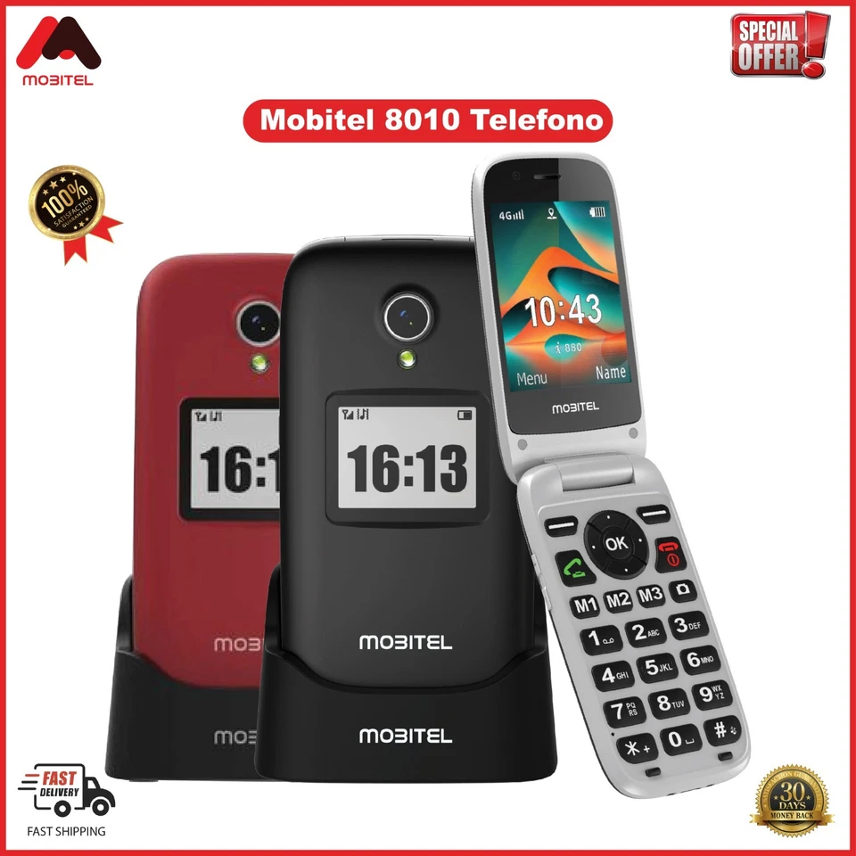 Mobitel 8010 Senior Flip Phone Big Button 4G SIM-Free Mobile with SOS Button