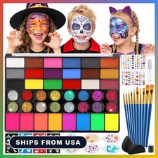 Face Paint Kit 42 Colors 18 Matte 16 Glitter 8 UV Reactive Brushes Stencils