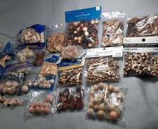 over 1 lb  mixed wood beads LOT, new used vintage, craft hobby macrame jewelry
