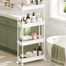 Slim Rolling Storage Cart, 4 Tier Bathroom Cart Organizer,White